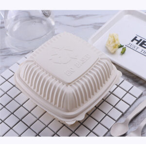 8-Inch 3-Compartment Cornstarch Clamshell Container product image showing cornstarch tableware for foodservice packaging